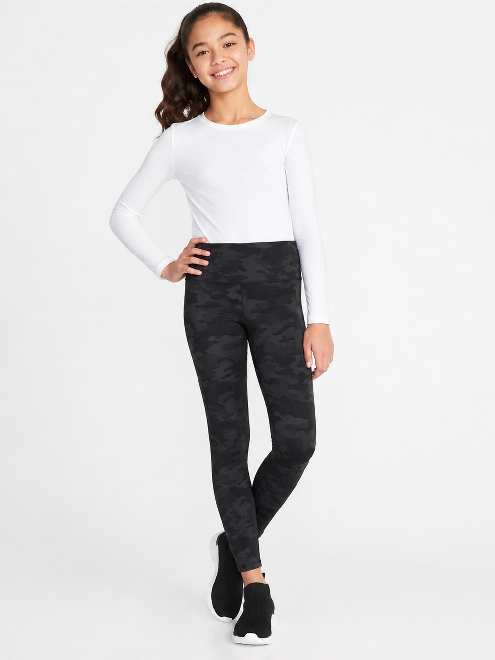 NWT Spanx Girls Black Camo EcoCare Seamless Leggings XL 14-16